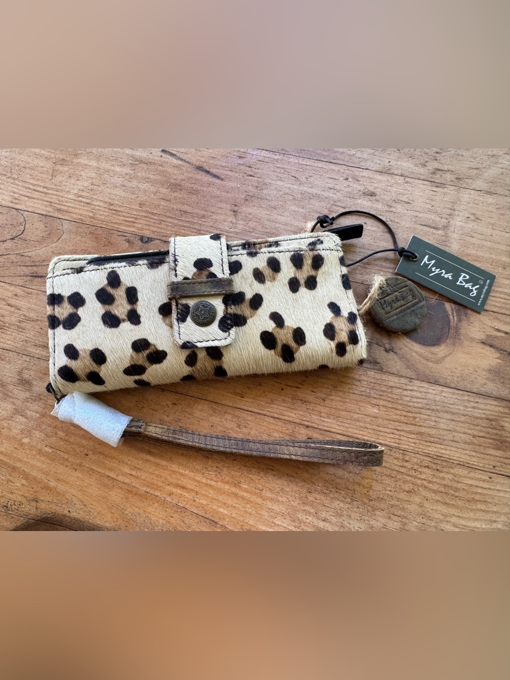 Myra bag Leopard Print Wristlet Clutch hairon calf hair cow hide wallet